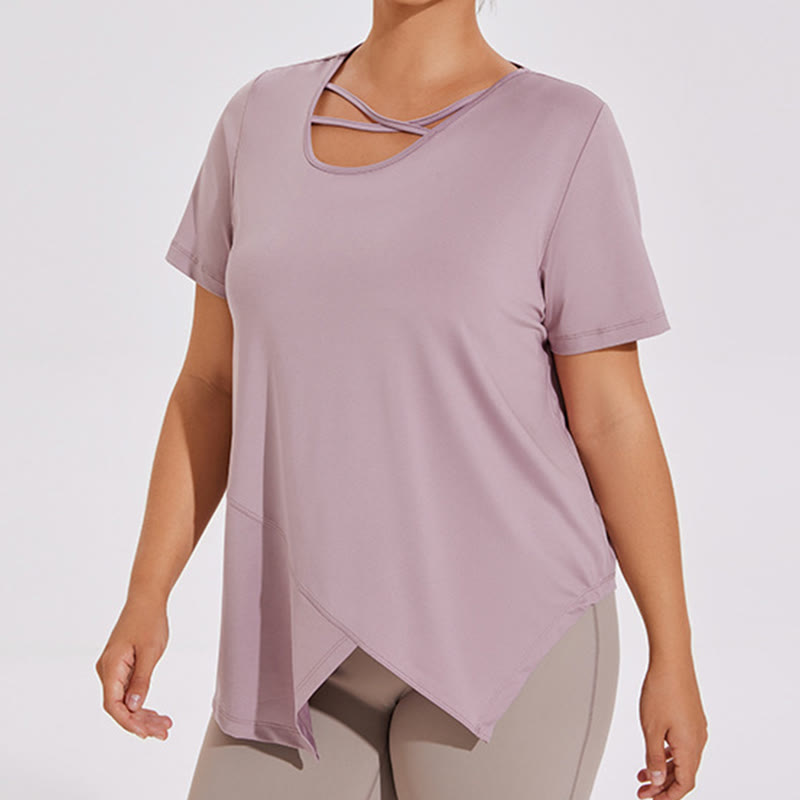 Plusock Plus Size Breathable Asymmetric Short sleeve Yoga Shirt - image 5