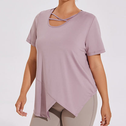 Plusock Plus Size Breathable Asymmetric Short sleeve Yoga Shirt - image 5