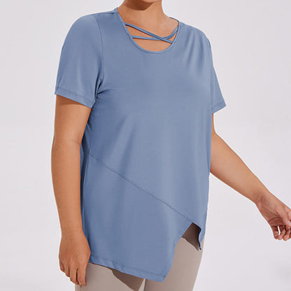 Plusock Plus Size Breathable Asymmetric Short sleeve Yoga Shirt - image 3