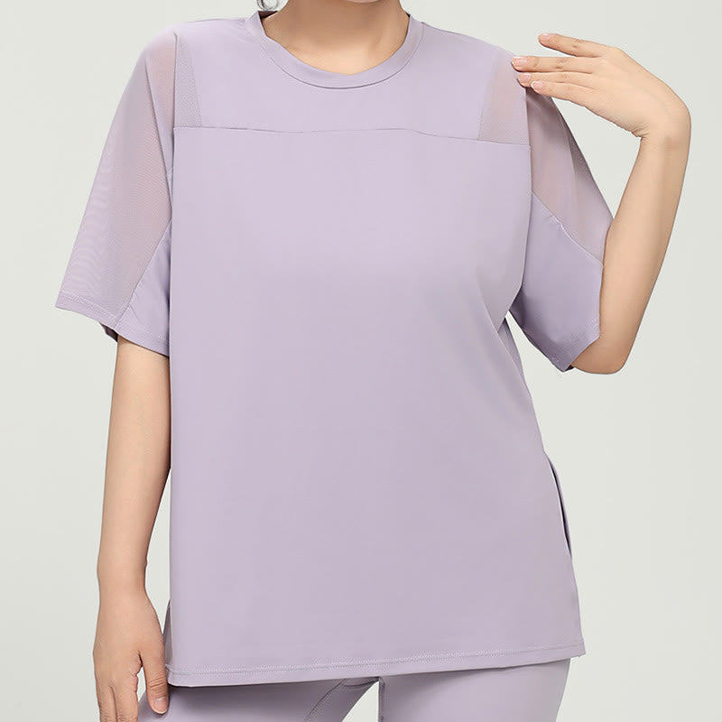 Plusock Plus Size Quick Dry Yoga Short Sleeve Shirt - Purple - 5XL - image 0