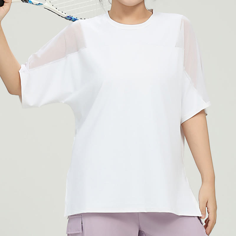 Plusock Plus Size Quick Dry Yoga Short Sleeve Shirt - White - 5XL - image 5