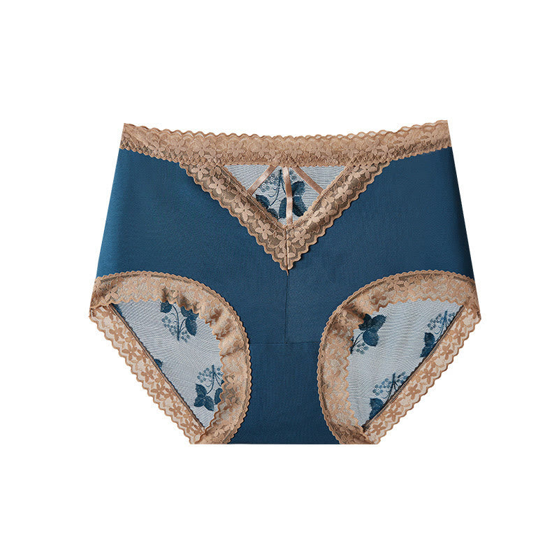 Plus Size High-waisted Lace Panel Leaf Pattern Panty(3 Packs)