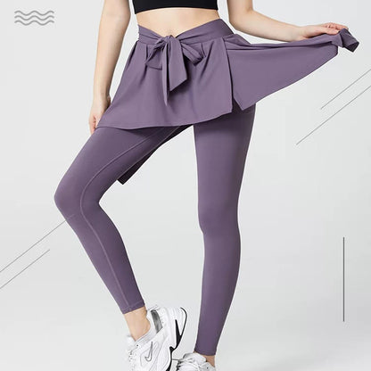 Plusock Plus Size 2 in 1 Workout Tie Waist Skirted Yoga Pants - image 4