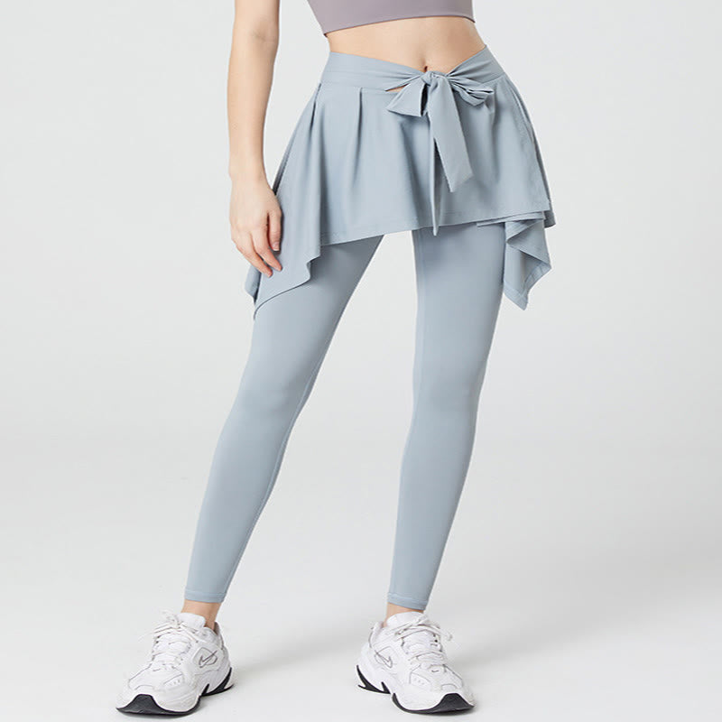 Plusock Plus Size 2 in 1 Workout Tie Waist Skirted Yoga Pants - Green - 5XL - image 2