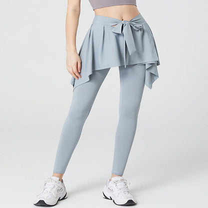 Plusock Plus Size 2 in 1 Workout Tie Waist Skirted Yoga Pants - Green - 5XL - image 2