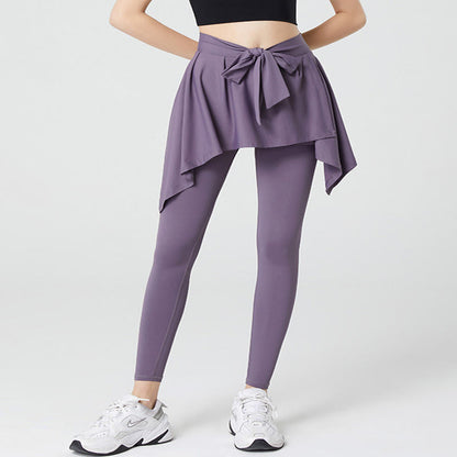 Plusock Plus Size 2 in 1 Workout Tie Waist Skirted Yoga Pants - Purple - 5XL - image 0