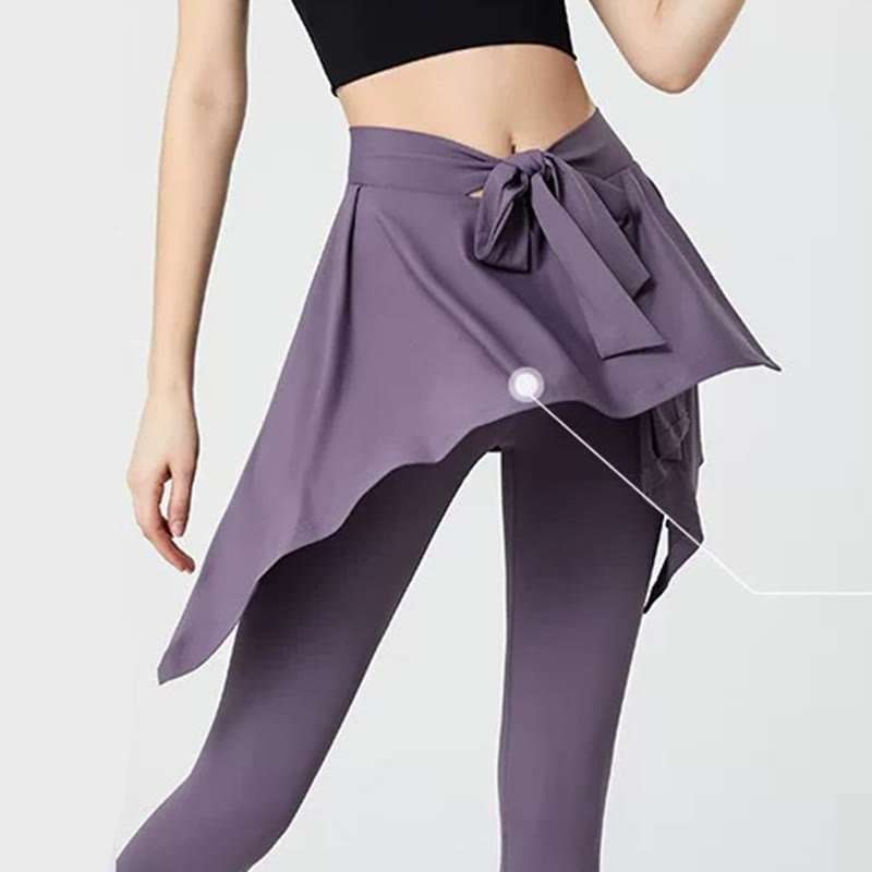 Plusock Plus Size 2 in 1 Workout Tie Waist Skirted Yoga Pants - image 8