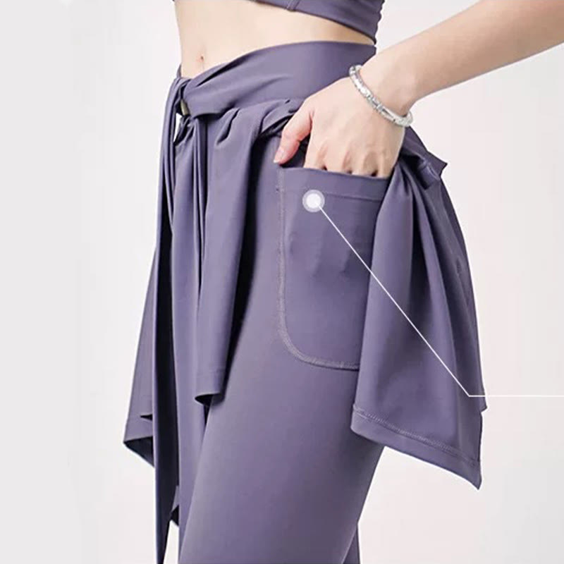 Plusock Plus Size 2 in 1 Workout Tie Waist Skirted Yoga Pants - image 6