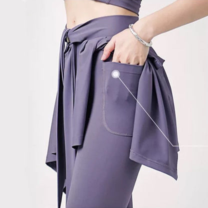 Plusock Plus Size 2 in 1 Workout Tie Waist Skirted Yoga Pants - image 6