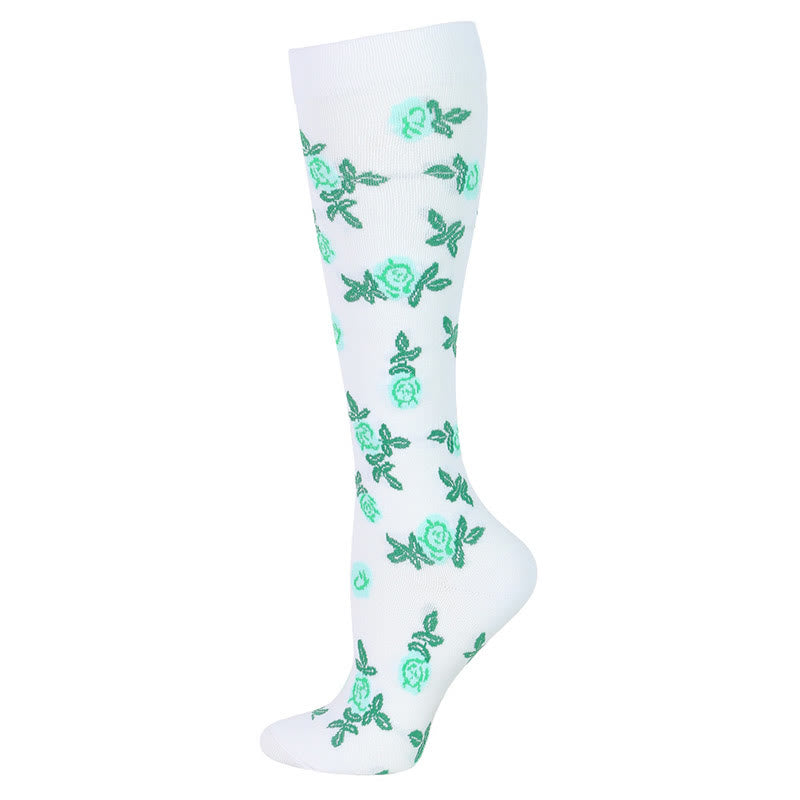 Plusock Blue Green Flower Compression Socks(6 Pairs) - White - S/M - image 12