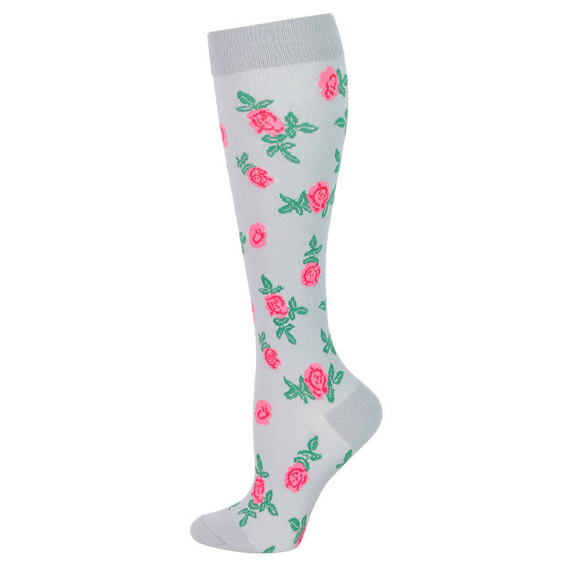 Plusock Blue Green Flower Compression Socks(6 Pairs) - Grey - S/M - image 8