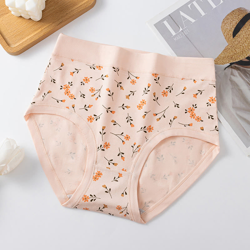 Plus Size High Waist Cotton Floral Panty(2 Packs)