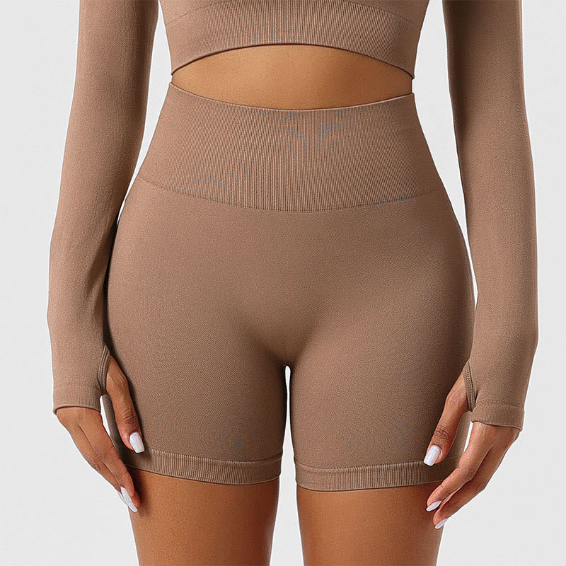 Plusock Seamless Outer Wear Sports Yoga Butt Lifting Shorts - Khaki - 2XL - image 0