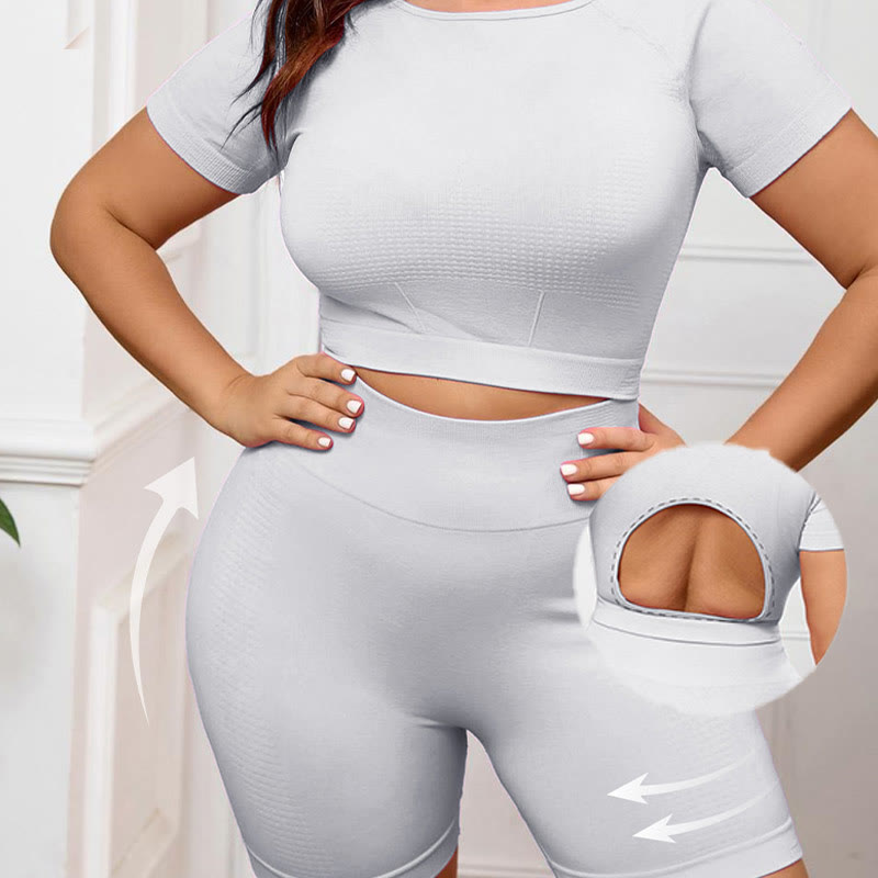 Plusock Quick Dry Sports Yoga Suit - Light Gray - 3XL - image 3