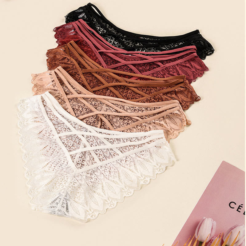 Plus Size Sexy Low Waist Lace Hollow Cross Panty(3 Packs)