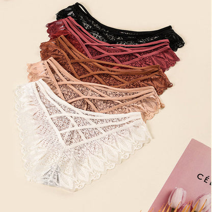 Plus Size Sexy Low Waist Lace Hollow Cross Panty(3 Packs)