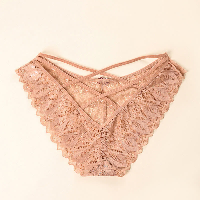 Plus Size Sexy Low Waist Lace Hollow Cross Panty(3 Packs)