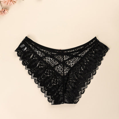 Plus Size Sexy Low Waist Lace Hollow Cross Panty(3 Packs)
