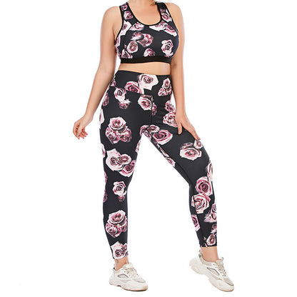 Plusock Plus Size Rose Print Fitness Yoga Sports Suit - image 2