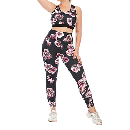 Plusock Plus Size Rose Print Fitness Yoga Sports Suit - image 1