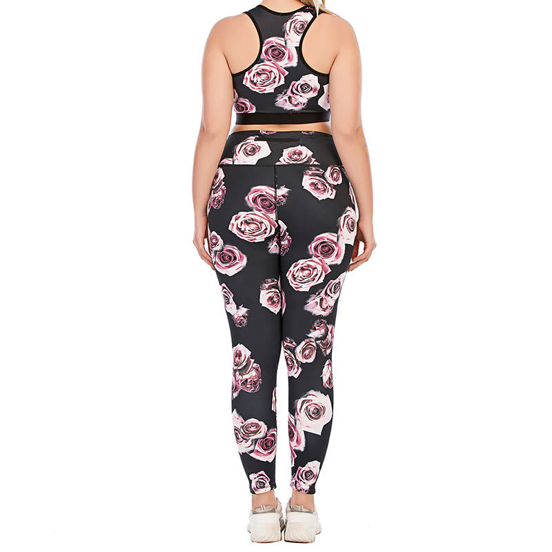 Plusock Plus Size Rose Print Fitness Yoga Sports Suit - image 4
