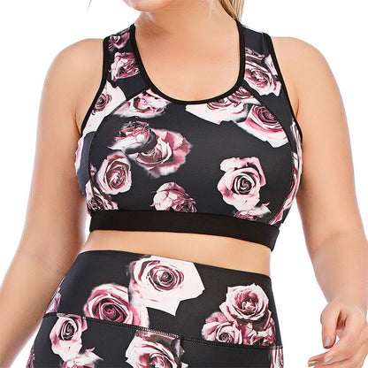 Plusock Plus Size Rose Print Fitness Yoga Sports Suit - Bra - 3XL - image 5