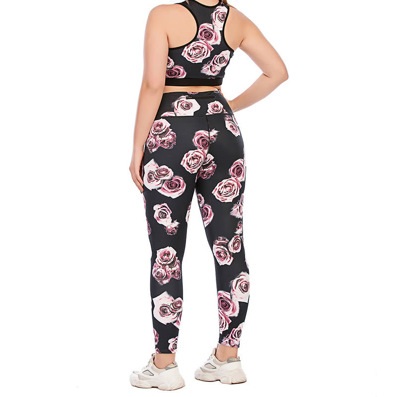Plusock Plus Size Rose Print Fitness Yoga Sports Suit - image 3