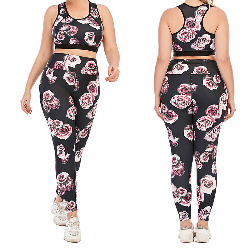 Plusock Plus Size Rose Print Fitness Yoga Sports Suit - image 0