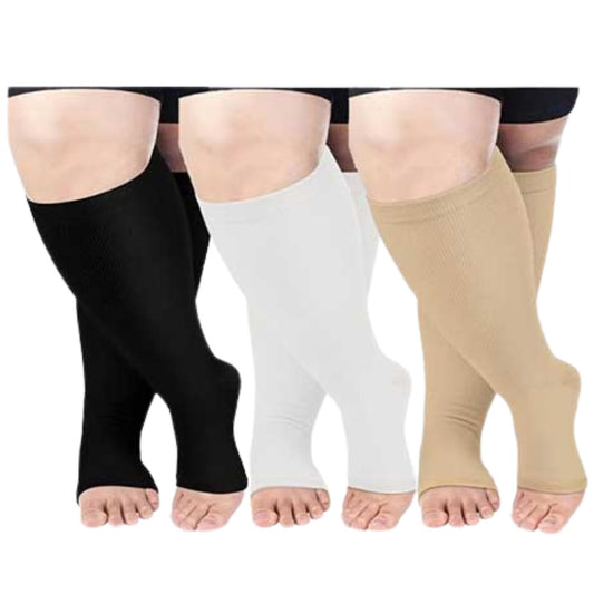 Plus Size Solid Color Open Toe Compression Socks