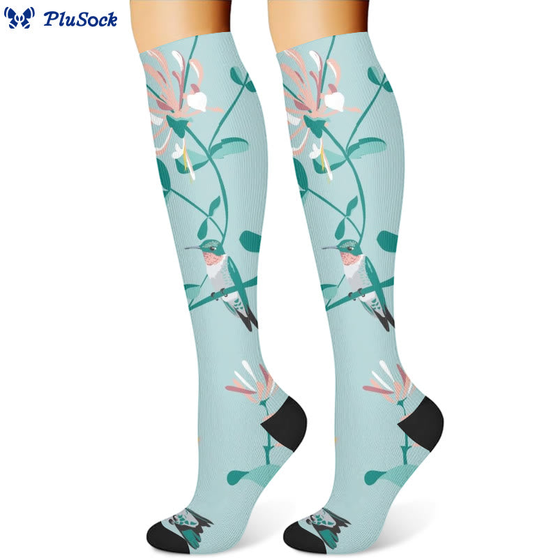 Bird Flower Compression Socks - Green - L/XL - image 1