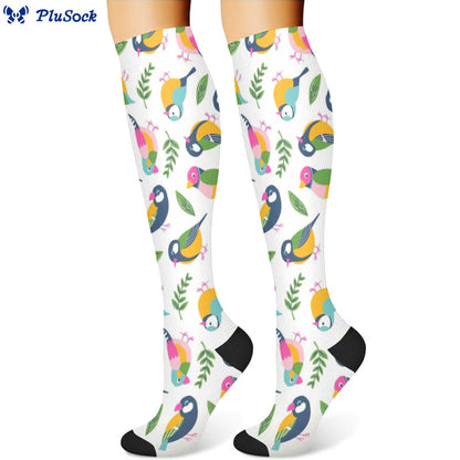 Bird Flower Compression Socks - White - L/XL - image 2