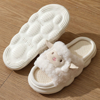 Plus Size Open Toed Lamb Slippers