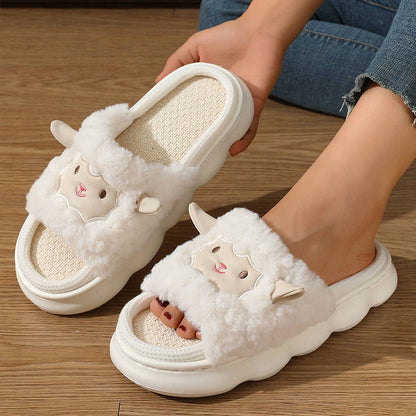 Plus Size Open Toed Lamb Slippers