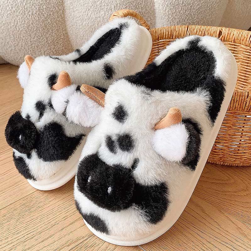 Plusock Plus Size Plush Cow Slippers - Black - EU44-45(US9-10) - image 8