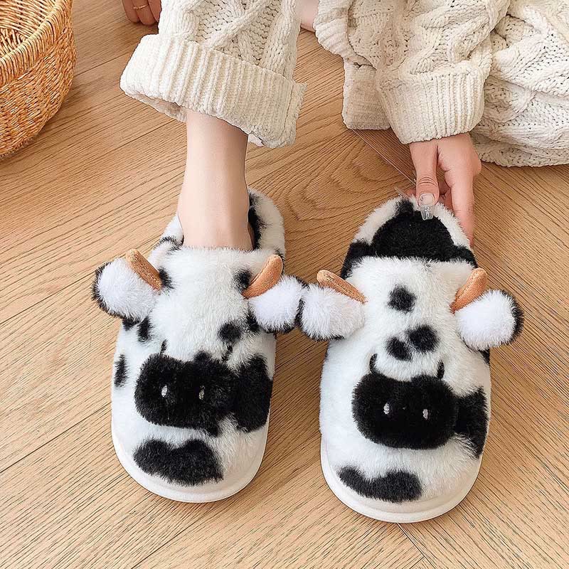 Plus Size Plush Cow Slippers