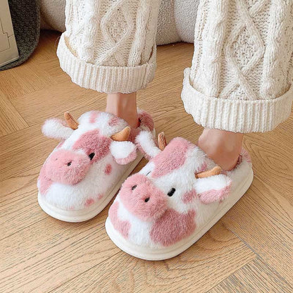 Plus Size Plush Cow Slippers