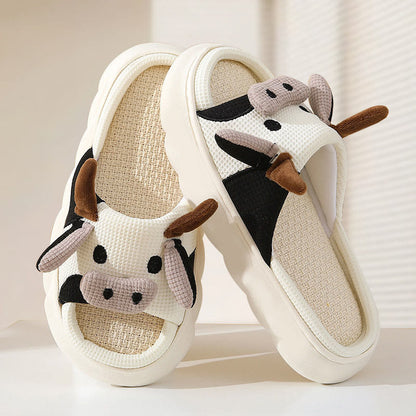 Plus Size Funny Patchwork Cow Slippers