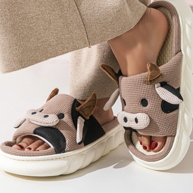 Plus Size Funny Patchwork Cow Slippers - image 1