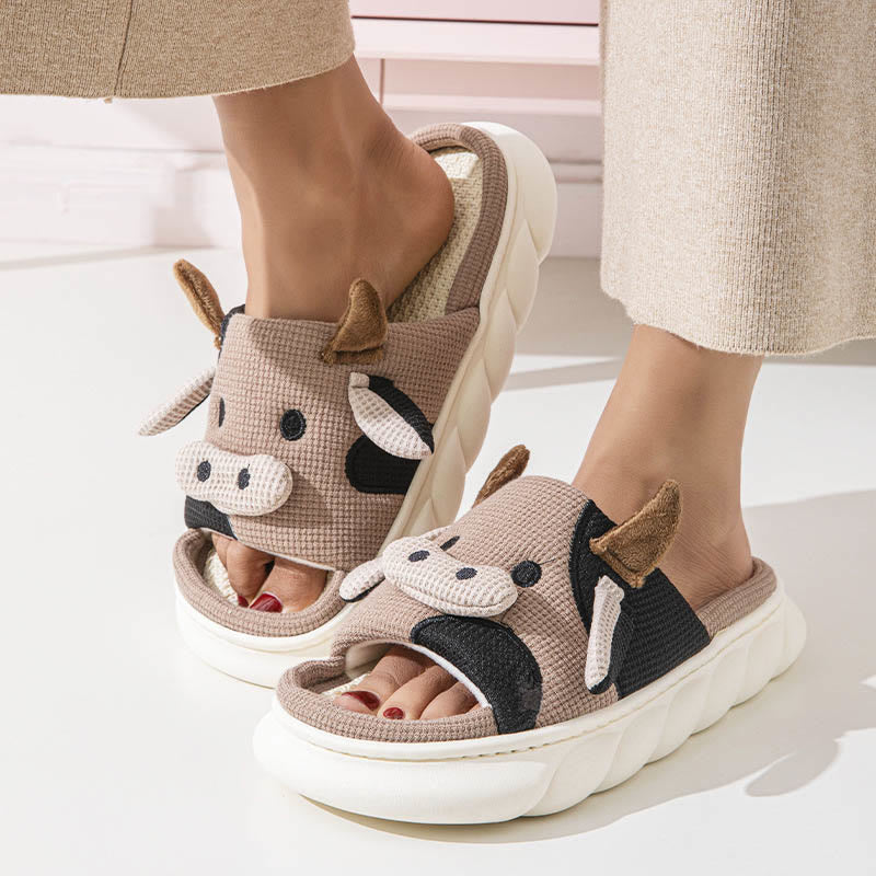 Plus Size Funny Patchwork Cow Slippers
