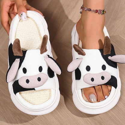 Plus Size Funny Patchwork Cow Slippers