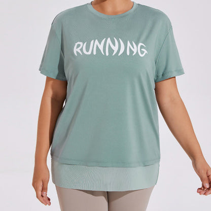 Plusock Plus Size Mesh Splicing Loose Yoga Short Sleeves Shirt - Green - 4XL - image 2