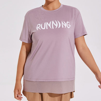 Plusock Plus Size Mesh Splicing Loose Yoga Short Sleeves Shirt - Purple - 4XL - image 0