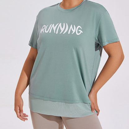 Plusock Plus Size Mesh Splicing Loose Yoga Short Sleeves Shirt - image 3