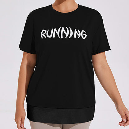 Plusock Plus Size Mesh Splicing Loose Yoga Short Sleeves Shirt - Black - 4XL - image 5