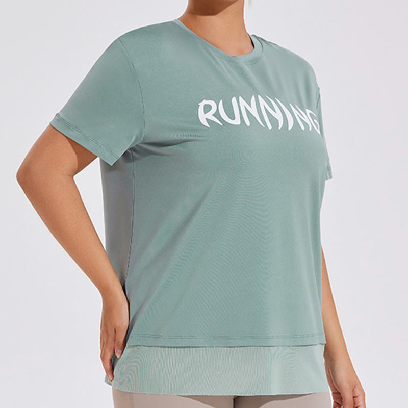 Plusock Plus Size Mesh Splicing Loose Yoga Short Sleeves Shirt - image 4