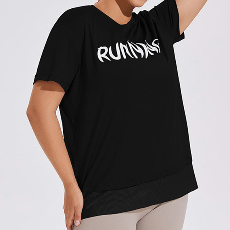 Plusock Plus Size Mesh Splicing Loose Yoga Short Sleeves Shirt - image 6