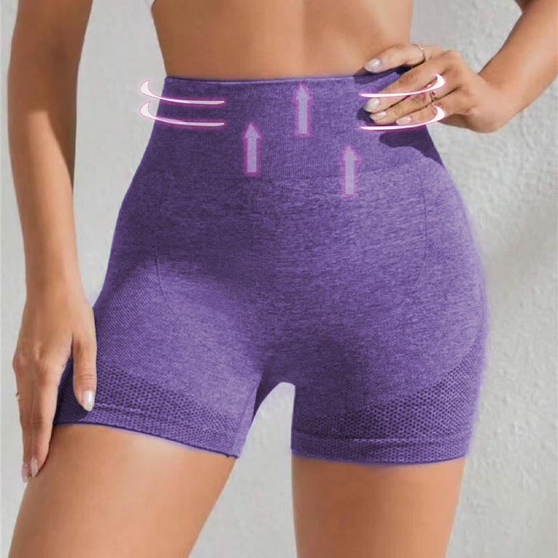 Plusock Seamless High Elastic High Waist Yoga Shorts - Purple - 4XL - image 6