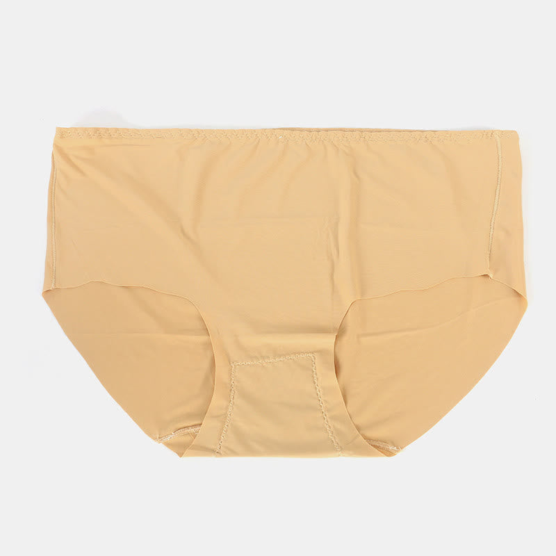 Plus Size Mid-rise Cotton Crotch Seamless Ice Silk Panty(3 Packs)
