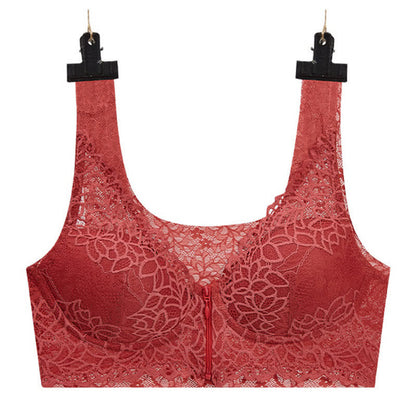 Plus Size Sexy Lace Front Zipper Wireless Bra