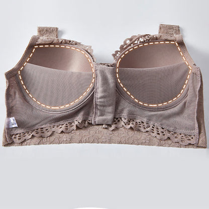 Plus Size Sexy Lace Front Zipper Wireless Bra